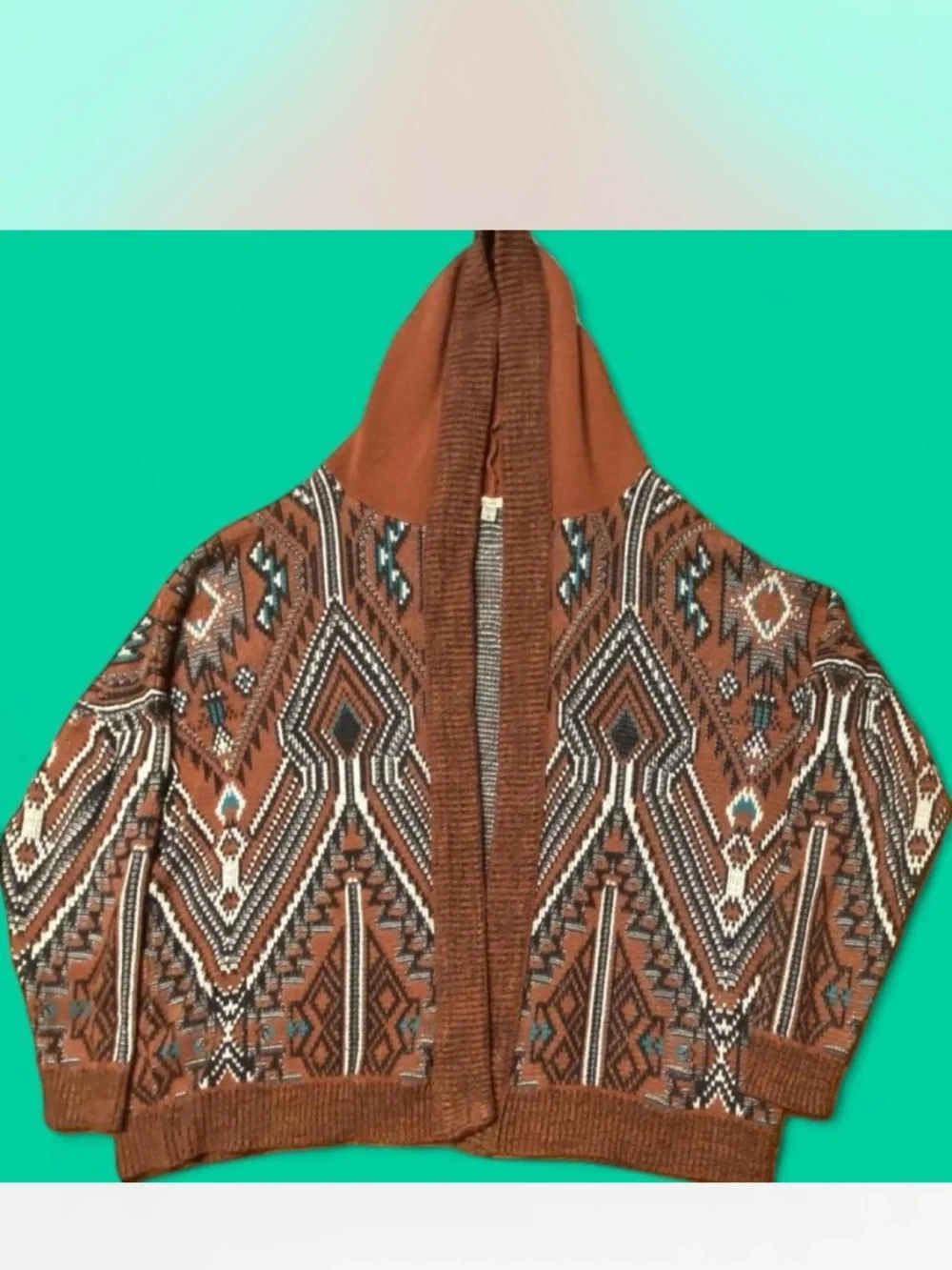 Urban Outfitters “ecoté” Brown + Geometric Patterned Soft Hooded Sweater